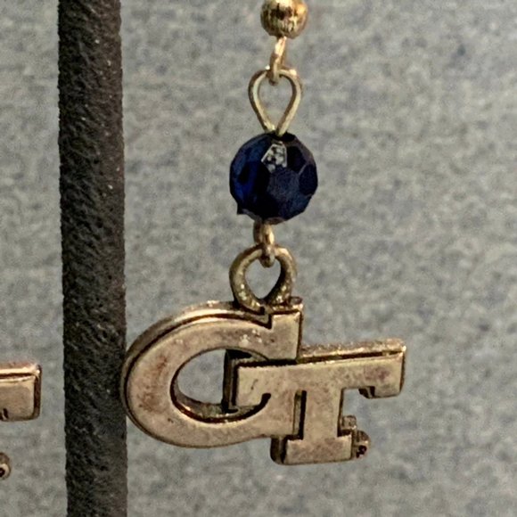 Georgia Tech Pierced Earrings As Is GT Silver Navy - Picture 3 of 6